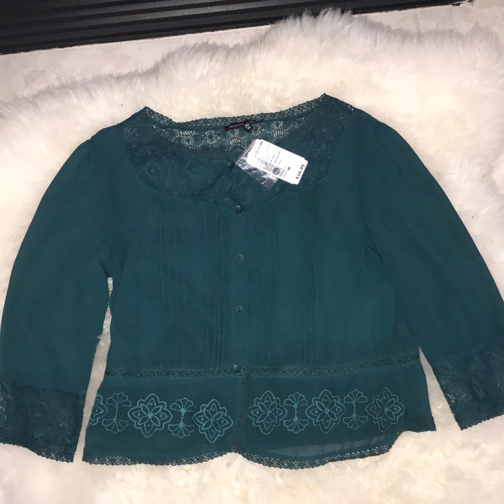 Emerald green embroidered blouse